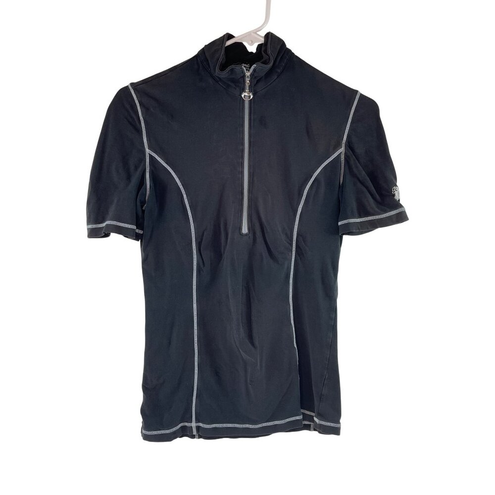 Goode Rider XS Black Short Sleeve Zip-Up Riding Shirt Cotton/Spandex Blend 84h